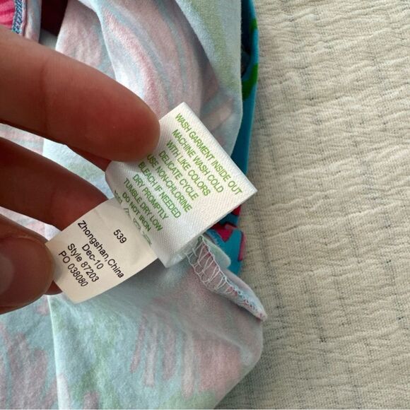 Lily Pulitzer Petula Blue Lime Pink Print Knit Jersey Strapless Mini Dress Small - Picture 7 of 7